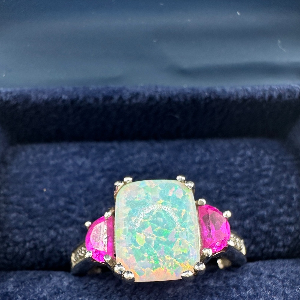 Opal & Pink Stone Gorgeous Sterling Silver Ring